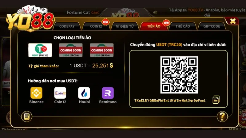 Chọn "Nạp tiền" tại chính giữa trang web